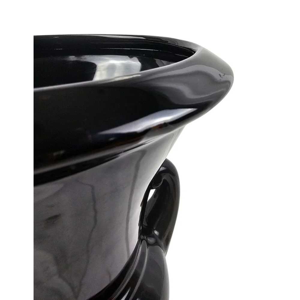 Haeger Potteries Black Gloss Ceramic Urn Vase Double Handle 744-05 Vintage 1999